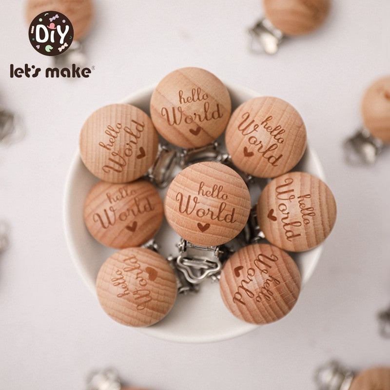 [Sale] Let's Make 5Pcs Baby Teething Beech Wooden Pacifier Chain Clip Baby Food Grade Shape Holder Dummy Clip for DIY Accesories