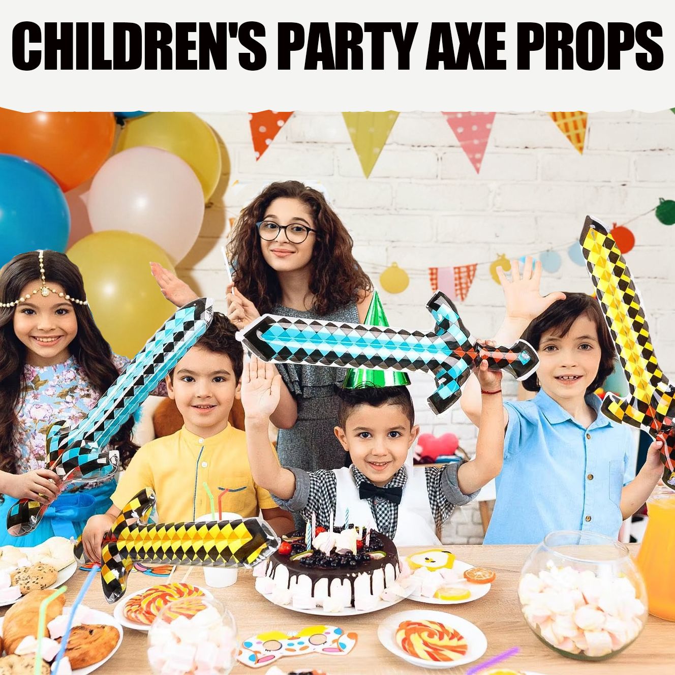 12-72Pcs Inflatable Weapons for Kids Pixel Diamond Swords Inflatable Sword for Theme Party Birthday Halloween Party Cosplay