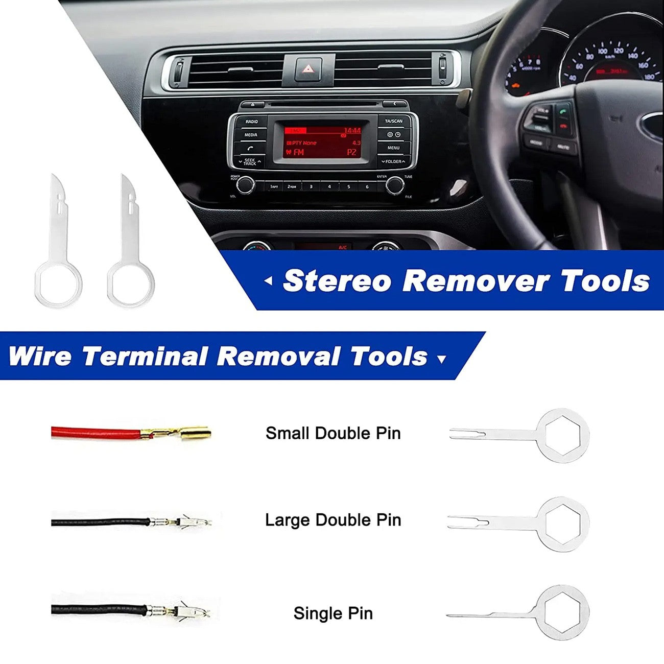 Conjunto de 43 Peças de Ferramentas para Remoção de Painel de Carro, Clipes de Fixação, Ferramenta de Remoção de Terminal de Fixação, Kit Pé de Cabra com Cabo Redondo para Carro/Rádio