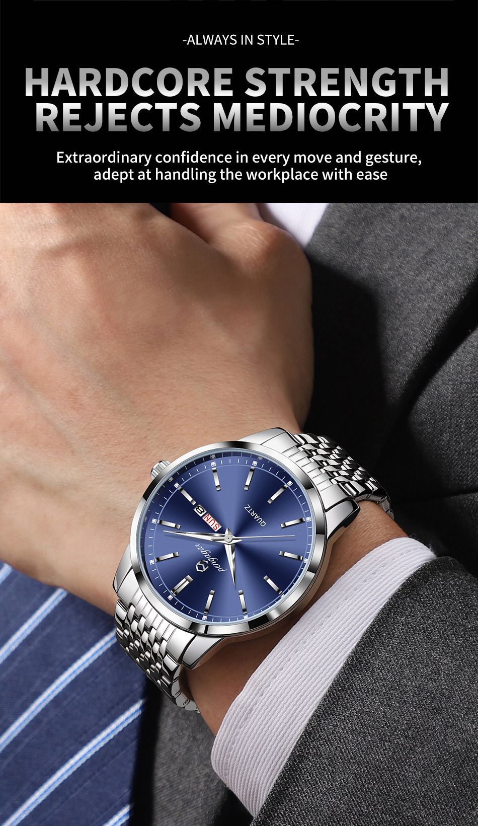 PENGAGAR Luxury Watch For Man Waterproof Luminous Date Week Stainless Steel Men Watch Casual Quartz Men's Watches Male Clock+box