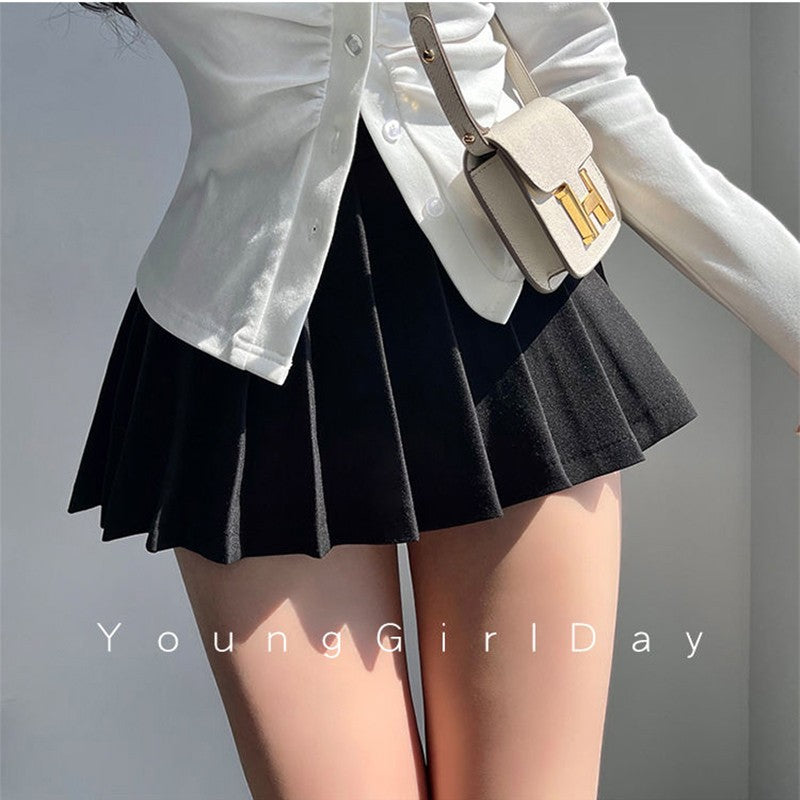 Pleated Skirt with Shorts Women Sexy High Waist Irregular White Black A-line Gyaru Tennis extreme Mini Skirt School