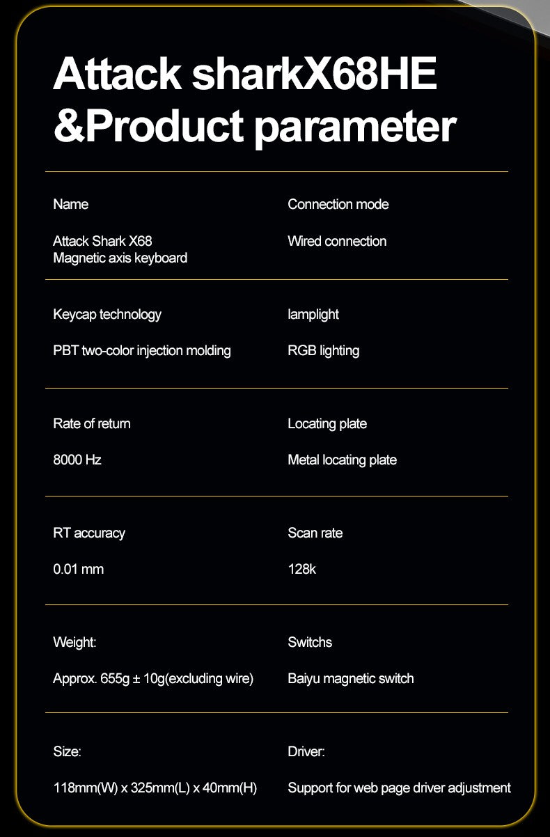 ATTACK SHARK X68HE X68Pro He Magnetic Mechanical Keyboard for Pro Gaming 0.01mm Rapid Trigg 8000Hz SOCD/Rs 0.125ms 128K Rate