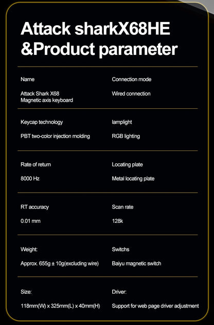 Teclado com Switch Magnético ATTACK SHARK X68HE Com Fio e FREEWOLF F68 Com Fio F68Pro Sem Fio para Jogos Profissionais 8K Hz 0,01mm Gatilho Rápido