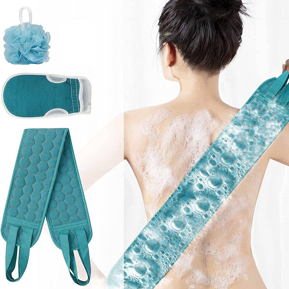 Conjunto Esfoliante Corporal - Inclui Esfoliador de Costas, Luva de Banho e Esponja de Banho Loofah