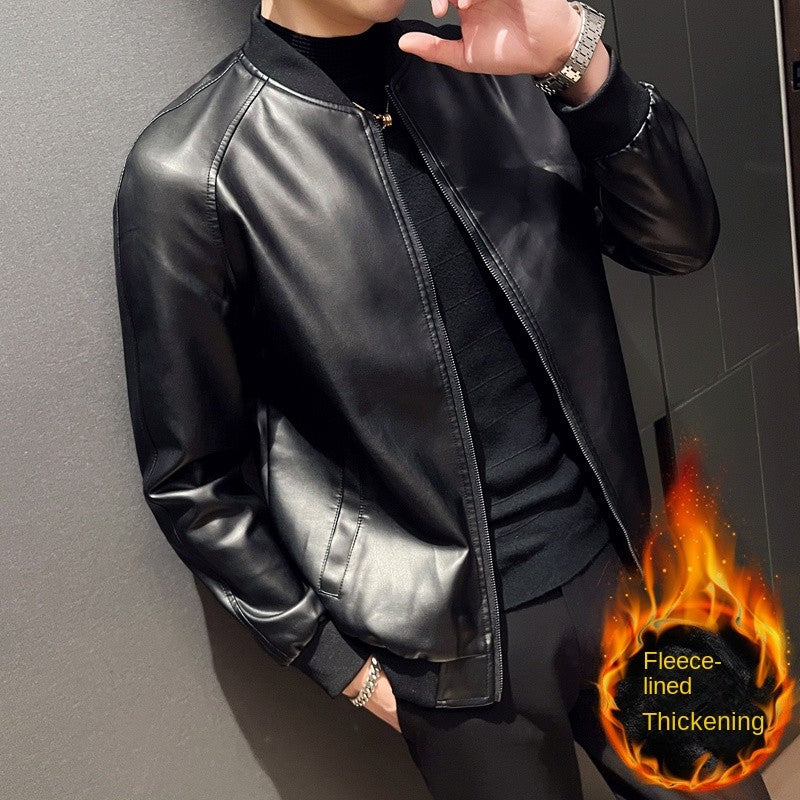 Men SprAutumn Thin Style Motorcycle Leather Jacket Fashionable Motorcycle Leather Jacket Fabric Soft Version Slim Simple Coat
