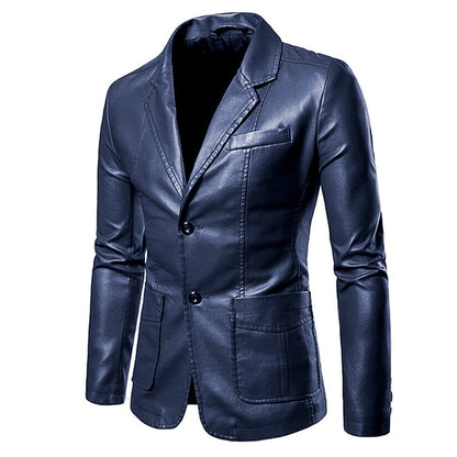 Spring/Autumn Leather Jacket - Plus Size Men's Youth Suit Collar Business Casual Leather Jacket European Sizes XS-3XL