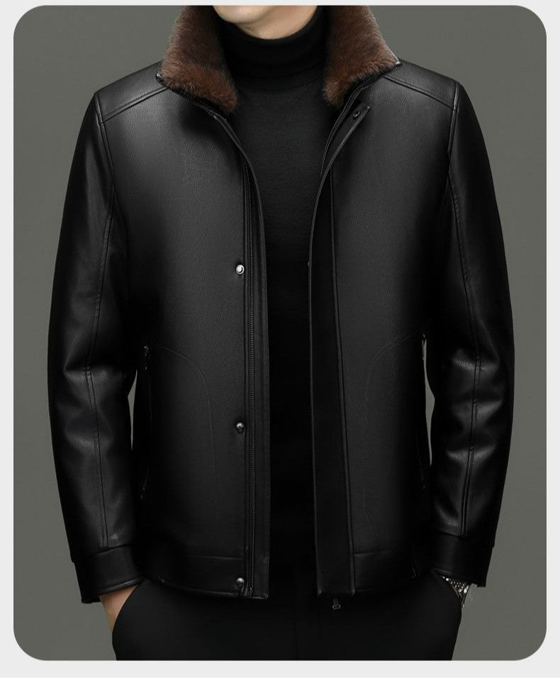 Outcoat Winter Faux Leather Jacket Detachable Golden Mink Fleece Inner Lining Top Layer Faux Deerskin One-piece Warm Men's Coat
