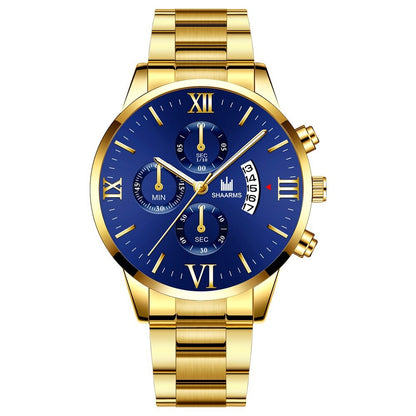 Mens Fashion Business Quartz Watch Fashion Fake Three Eye Six Pin Calendar Men Watch Stainless Steel Belt Men Watches