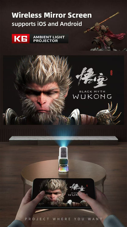 Novo Projetor Inteligente K6 Yuntai Portátil 1080P4K Projetor de Home Theater e Escritório com Bluetooth Sem Fio e Função K Song