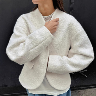 Leisure Solid Color Woolen Short Jacket Women Chic Collar Single Breasted Loose Outerwear Autumn New Daily Commuting Office Coat