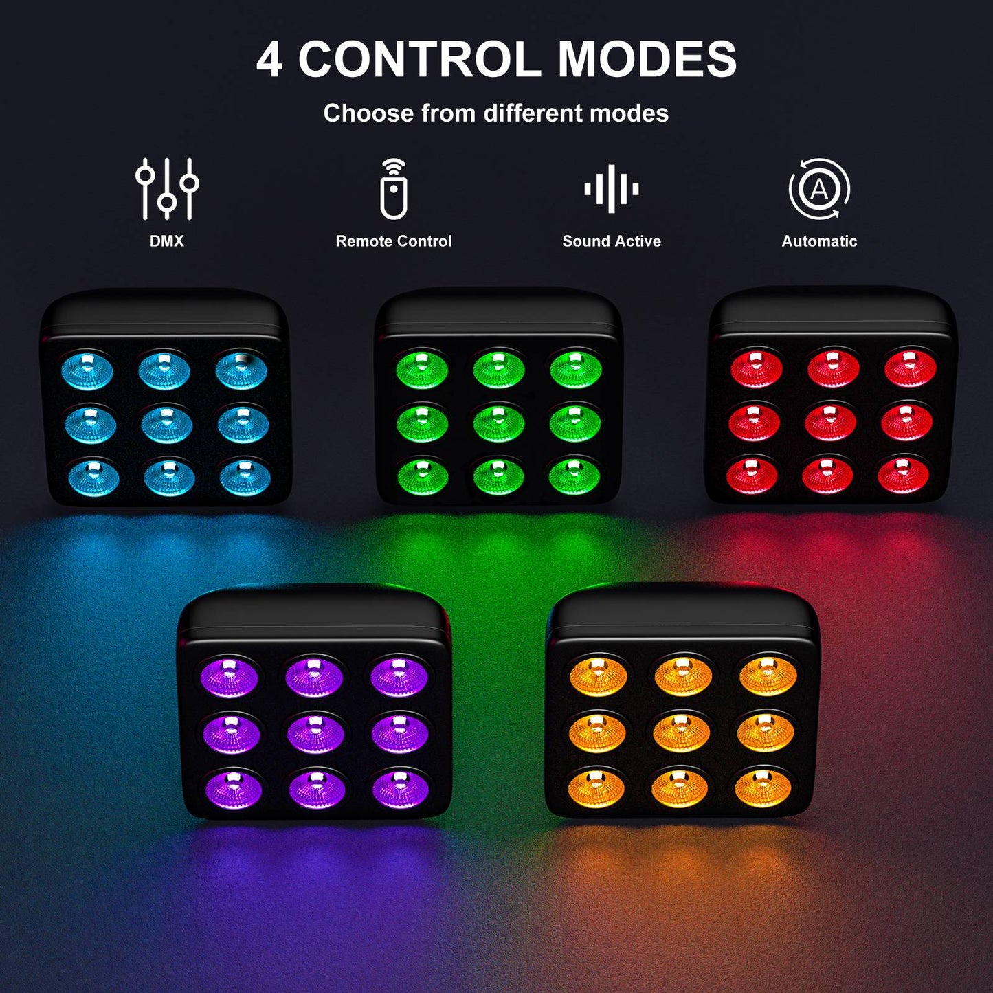 4PCS 9LEDs Par Lights RGBW Stage Lighting Effect Projector DMX512 Remote Control Square Strobe Light for Show Concert Party
