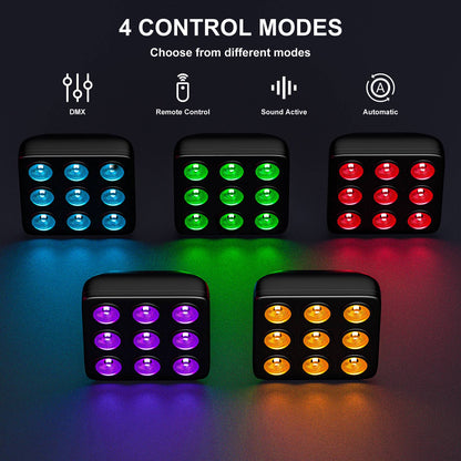 4PCS 9LEDs Par Lights RGBW Stage Lighting Effect Projector DMX512 Remote Control Square Strobe Light for Show Concert Party