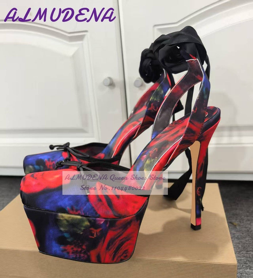 Wooden Pattern Chunky Heel Dress Pumps Black Nude Matte Platform Banquet Shoes Cork Block Heels Striped Footwear Patchwork Heels