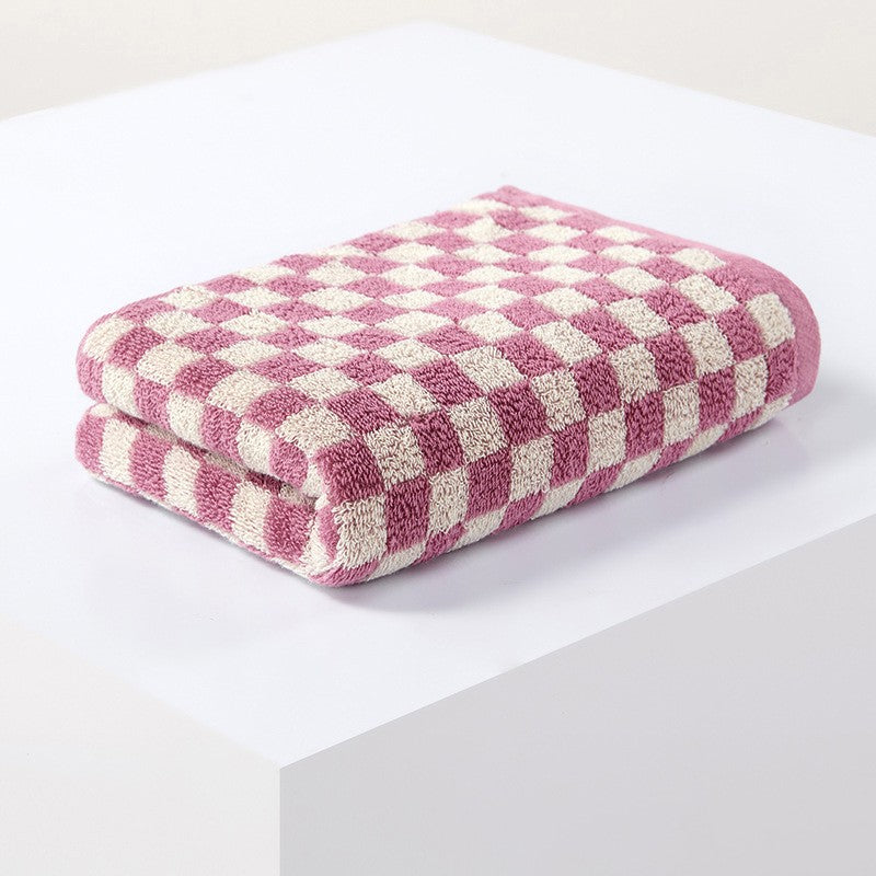 Battilo Plaid Cotton Bath Towels Set Soft Absorbent Daily Cleansing Face Hand Towel Set Patterned Lightweight Towel for Bathroom