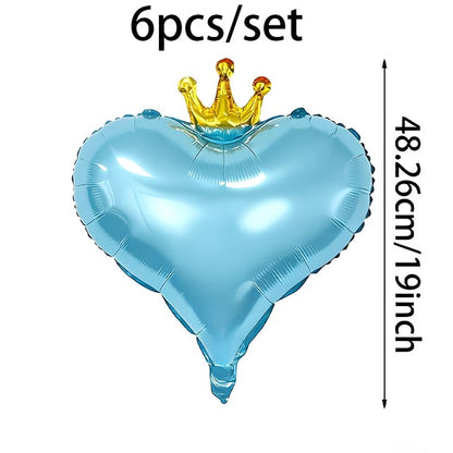 6pcs Blue Crown and Heart-Shaped Balloons, Perfect for Mother's Day, Mom's Birthday, Valentine's Day, Weddings, Engagements, Ann