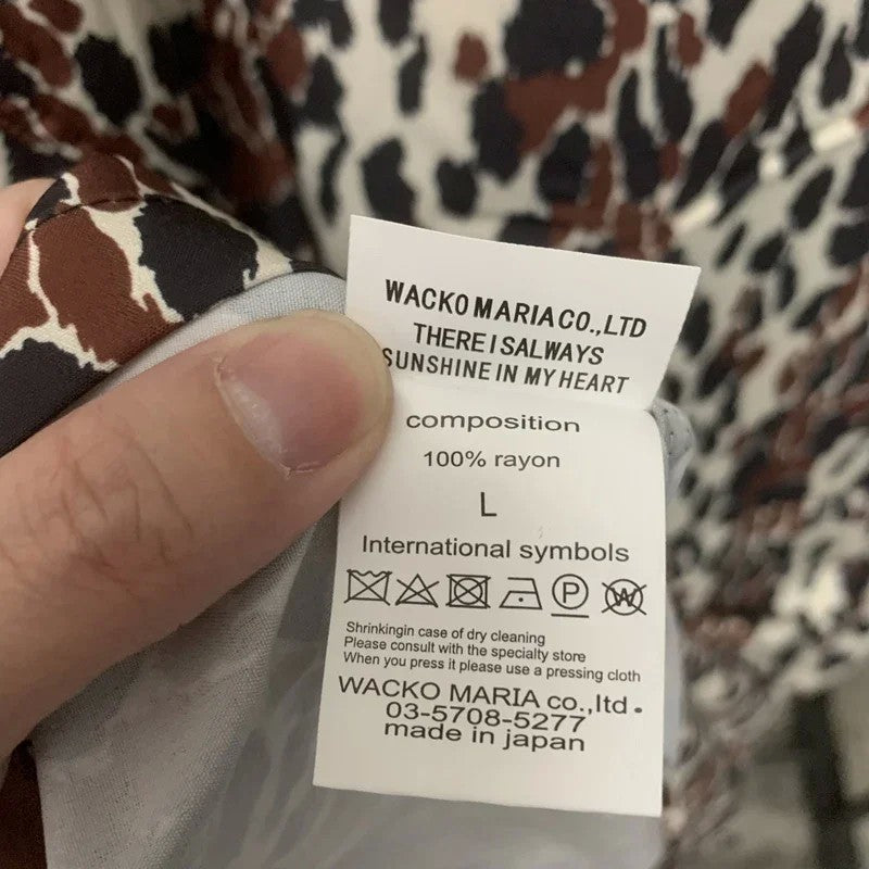 Classics Summer WACKO MARIA Shirts Full Print Leopard Rayon Short-sleeved Real Photos Hawaiian Shirt for Men Women