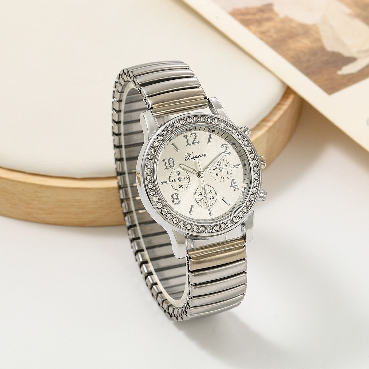 Digital Surface Casual Fake Three-Eye Diamond Watch Women's Fashion Quartz Elastic Band Men's Watch