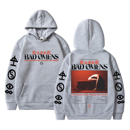 2025 Autumn/winter Bad Omen Band Peace of Mind Dead Music Album Printed Hoodie Men's Pure Cotton Rock Retro Warm Sweatshirt