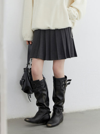 CHIC VEN Women Pleated Skirt High Waist Casual Preppy Style A-line Thick Mini Skirt for Girl Autumn Winter 2025 Ladies Clothing