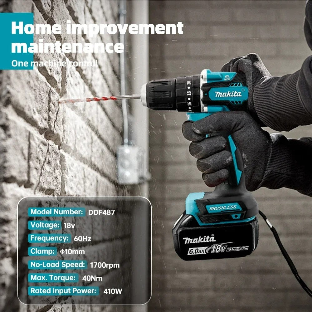 Parafusadeira/Furadeira de Impacto a Bateria Makita Original DDF487 18V, Motor Brushless, Ferramenta Elétrica Recarregável (somente ferramenta)