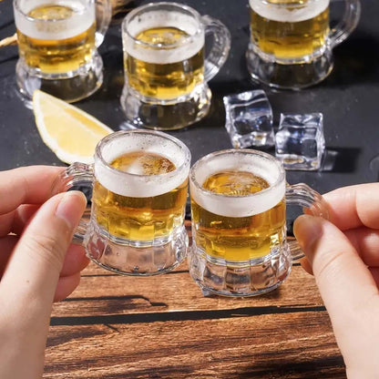 1/6Pcs Mini Clear Beer Stein, 2oz Beer Mugs, Shot Glasses for Drinking Beer Festival Birthday Party Supplies, Wedding Wine Glass