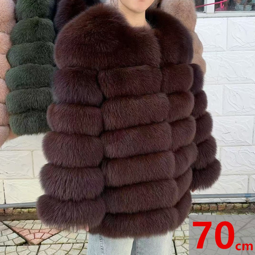 QUEENTINA Fox Fur 70cm Coat Real Winter Women'S New Fashion Furry 2025 Leather And Skin White Natural New In Coats & Jackets
