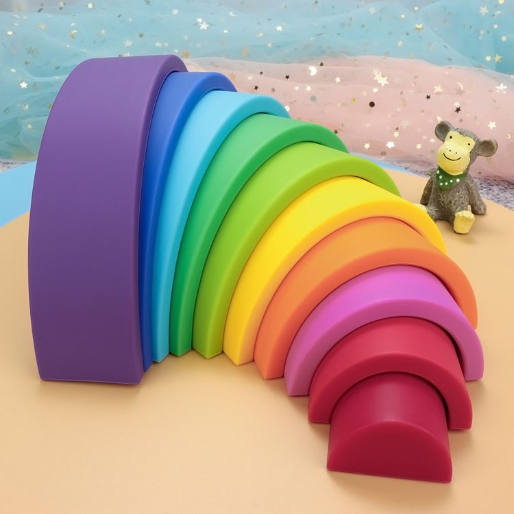 10Pcs/Set Baby Silicone Building Block BPA Free Rainbow Soft Block 3D Educational Montessori Stacking Toys Baby Teether Gift