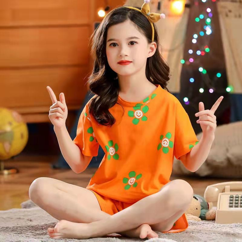 Summer Strawberry Sleepwear For Baby Kids Short Sleeve Pijamas Infantil 100% Cotton Kids Pajamas Set Boys Girls Clothes 6 8 10 Y
