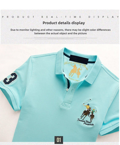 Summer Polo Shirt Men Cotton Casual Embroidery Polo T Shirt Solid Short Sleeve Lapel Button Shirt Business Fashion Designer Male