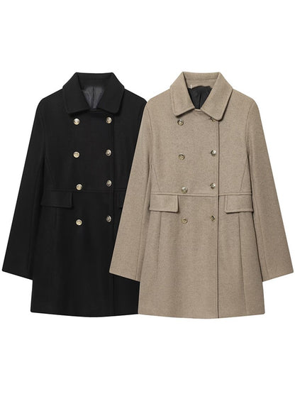 TFMLN 2025 Autumn Winter Women New Lapel Woolen Jacket Fashion Slim Fit Long Sleeved Double Breasted Ladies Casual Overcoat