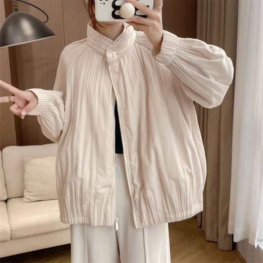 Miyake Wind Pleated Fashion High-end Fashion Commuter Women's Long-sleeved Short Wind-resistant Warm Coat Cotton-Padded Clothes