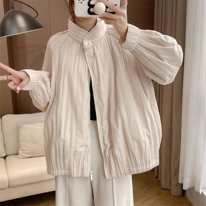 Miyake Wind Pleated Fashion High-end Fashion Commuter Women's Long-sleeved Short Wind-resistant Warm Coat Cotton-Padded Clothes