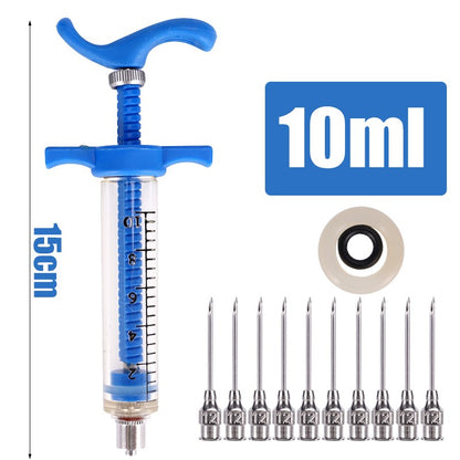 Seringa de Vacina Veterinária 10/20/30/50ml com 10 Agulhas para Gado, Porco, Ovelha e Galinha – Ferramenta de Injeção