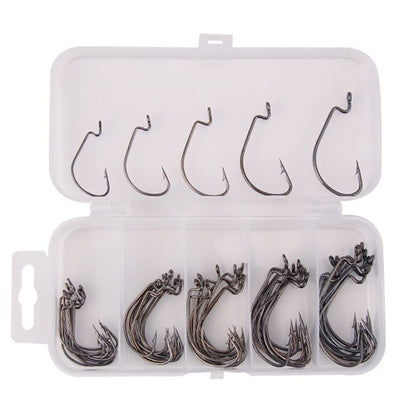 50 Pçs/Caixa Anzol Jig Crank Barbed Hook Wide Offset Fishhook Anzol Minhoca Larga Isca Macia Anzol Offset para Minhoca Macia Jig Mold Hooks