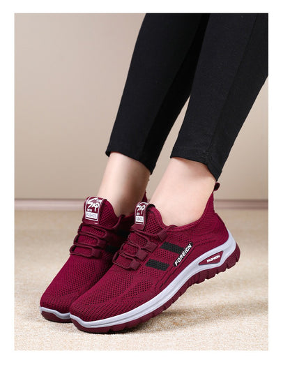 Autumn Women Sneakers Fashion Lace Up Mesh Breathable Outdoor Walking Purple Round Toe Non-slip Thick Sole Tennis Shoe Mujer
