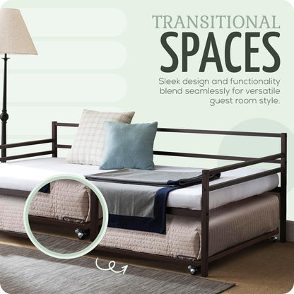 2K Furniture Designs - Twin Size Black Metal Roll Out Trundle Bed Frame for Daybed