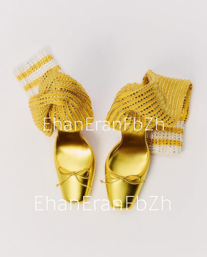 2025 Spring/Summer New Ballet High Heels Fashion Stretch Stockings Hot Diamond Women's 34-46 Large High Heels Sandals