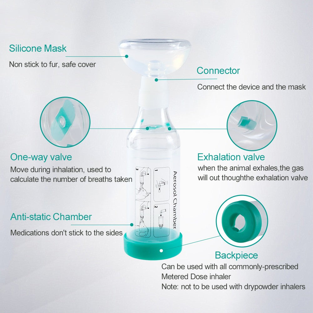 Câmara de Aerossol Felino Cão de Estimação Portátil Inalador Espaçador com Indicador de Respiração Máscara de Silicone para Equipamento Veterinário Clínica Veterinária