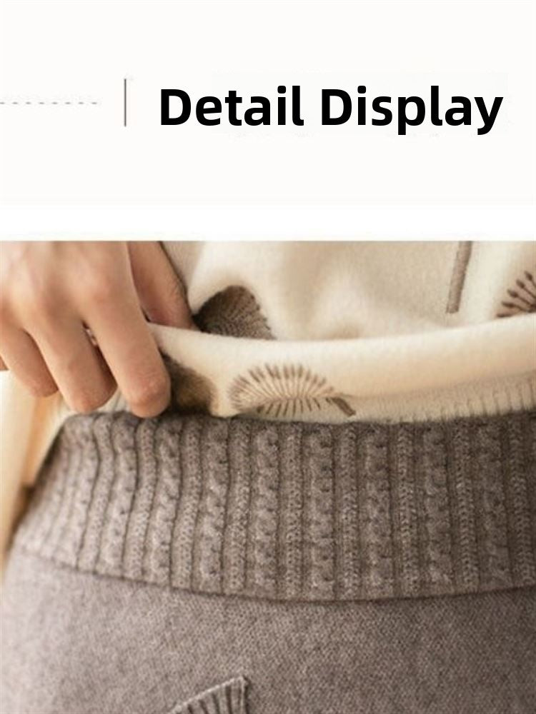 Autumn Winter Women's Mid-Length Knitted Pleated Skirt High Waist A-Line Long Skirt Loose Fuzzy Wool Skirt Double ket