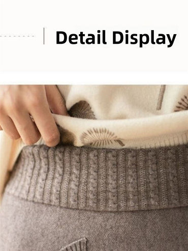 Autumn Winter Women's Mid-Length Knitted Pleated Skirt High Waist A-Line Long Skirt Loose Fuzzy Wool Skirt Double ket