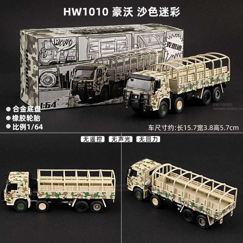 Masdi 1/64 Scania 770S V8 Caminhão Howo HW1006 Militar Verde Liga de Carro Modelo Miniatura Coleção Diecast Enfeite Modelo Hobby Brinquedo