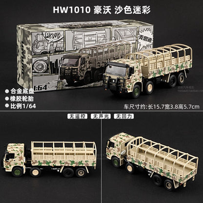 Masdi 1/64 Scania 770S V8 Caminhão Howo HW1006 Militar Verde Liga de Carro Modelo Miniatura Coleção Diecast Enfeite Modelo Hobby Brinquedo
