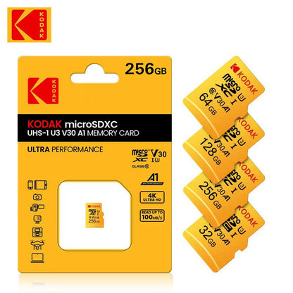 Cartão de Memória Micro SD Kodak 32GB-256GB - Alta Velocidade Classe 10 U3 UHS-I para Smartphones, Câmeras Digitais, Tablets e Drones
