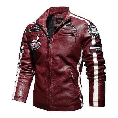 Vintage Motorcycle Jacket Men Fashion New Biker Leather Jacket Male Embroidery Bomber Coat Winter Fleece Pu Overcoat
