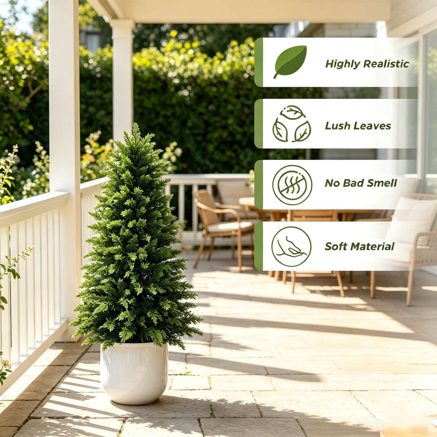 2/3/4/5/6FT Artificial Topiary Cedar Trees UV-Resistant Faux Evergreen Outdoor Indoor Plants Black Pot Faux Cedar Topiary Plants Christmas Trees for Front Porch Entryway & Patio Xmas Decor
