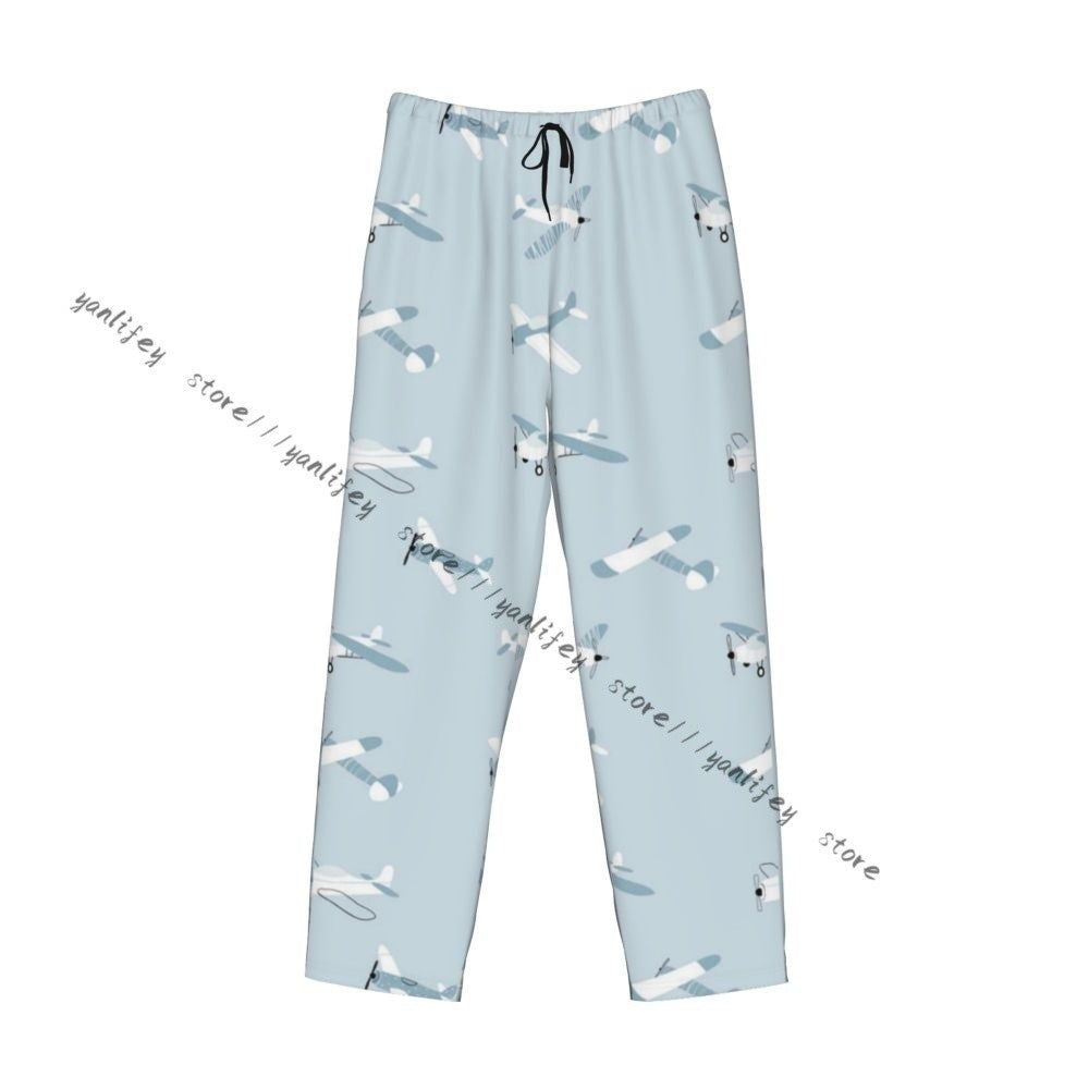 Men's Sleepwear Loose Sleep Pants Pajamas Cute Airplanes Long Lounge Bottoms Casual Homewear