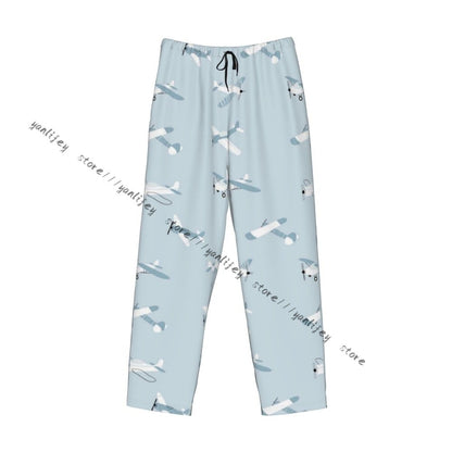 Men's Sleepwear Loose Sleep Pants Pajamas Cute Airplanes Long Lounge Bottoms Casual Homewear
