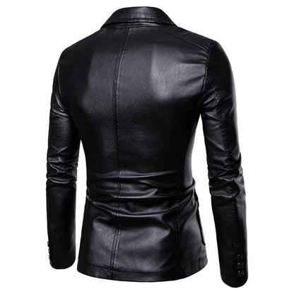 Spring/Autumn Leather Jacket - Plus Size Men's Youth Suit Collar Business Casual Leather Jacket European Sizes XS-3XL
