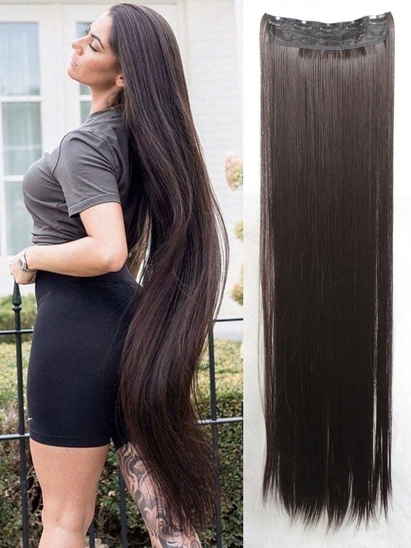 Aosiwig Sintético Super Longo Liso 100cm 5 Presilhas Extensão de Cabelo Natural Preto Loiro Aplique Postiço para Mulheres