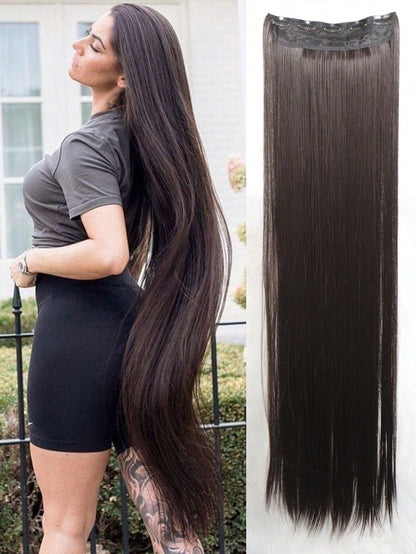 Aosiwig Sintético Super Longo Liso 100cm 5 Presilhas Extensão de Cabelo Natural Preto Loiro Aplique Postiço para Mulheres